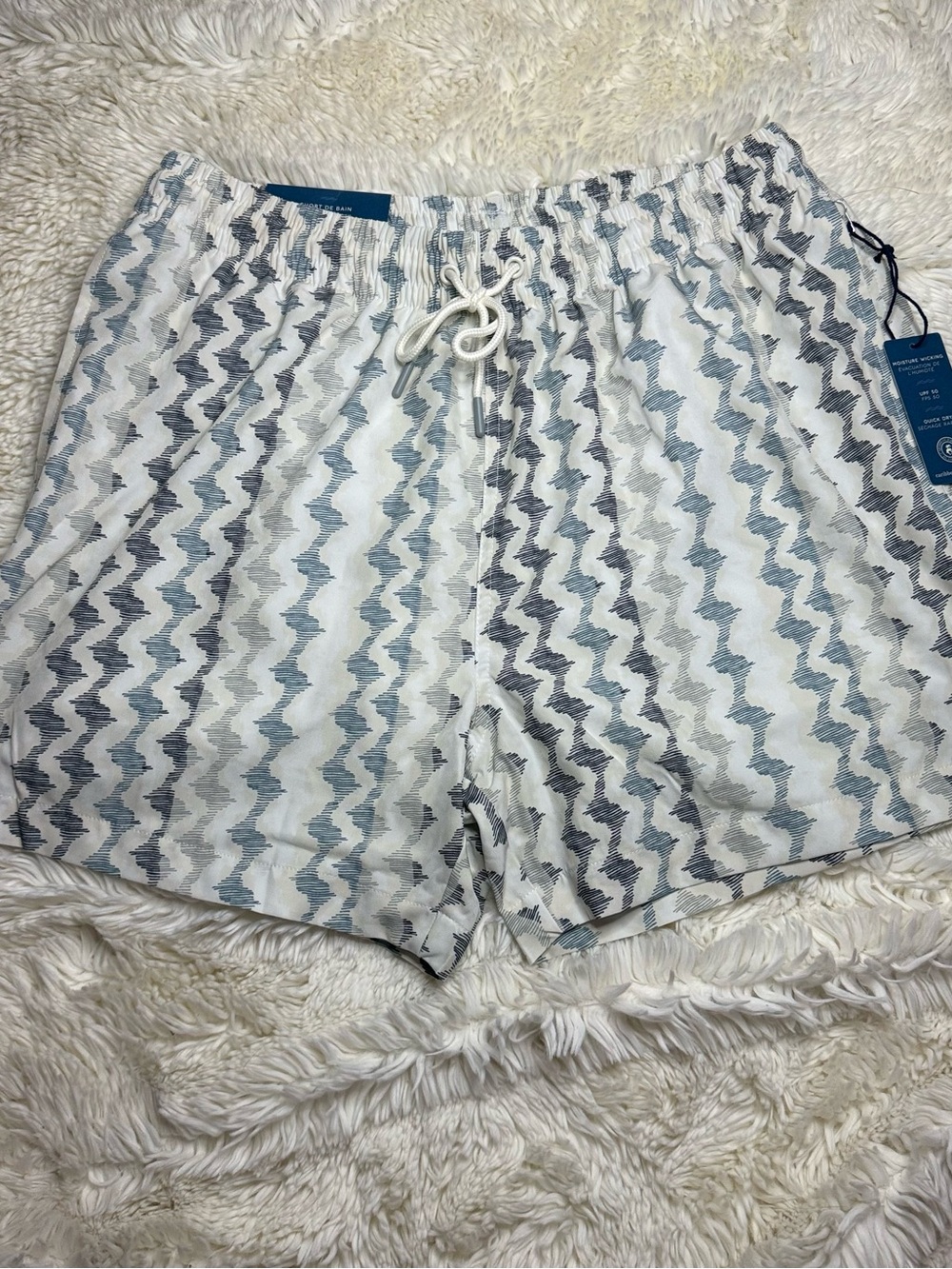 NWT Caribbean Joe mens Blue/Gray Zigzag hybrid shorts size large 5” inseam lined
